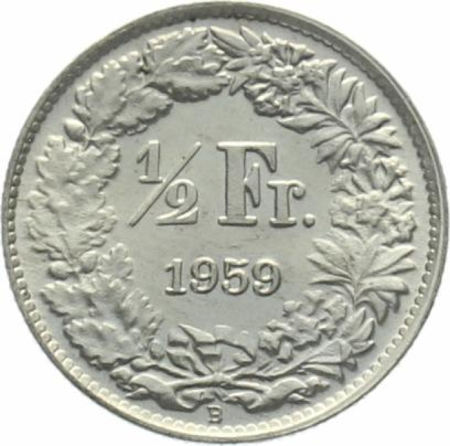 1/2 Franken 1959 B - fast stempelglanz